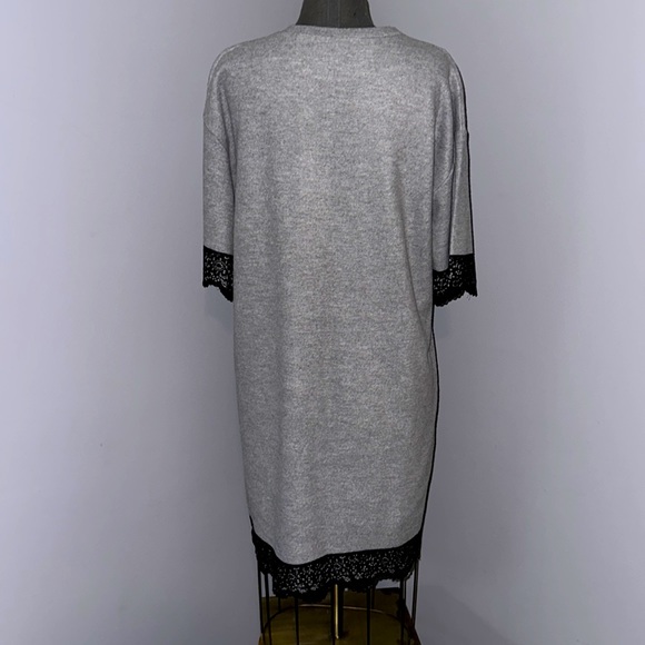 ZARA Trafaluc Grey Soft Knit Crew Neck Dress Black Lace Trim Size L - Picture 4 of 5